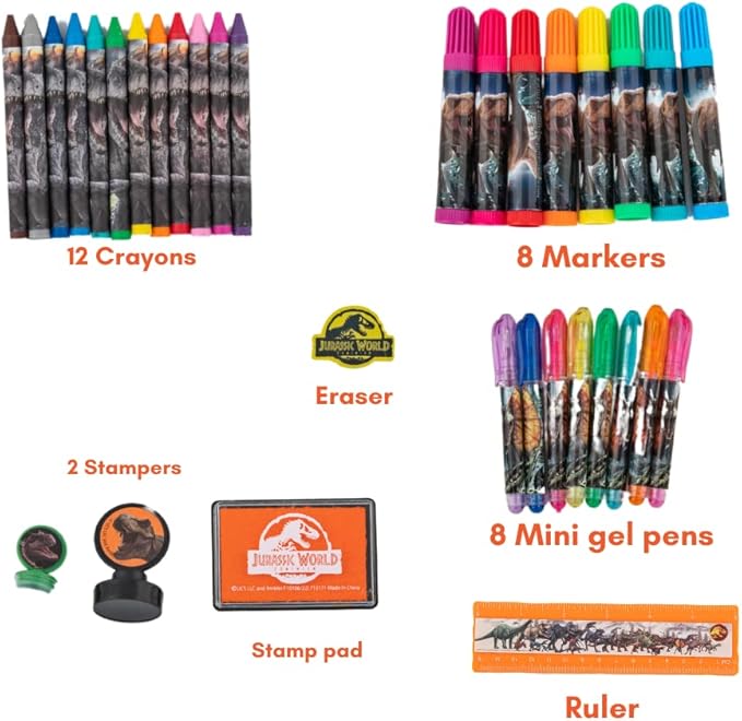 Innovative Designs Jurassic World Deluxe Activity Set for Kids with Carrying Tin, Coloring Sheets, Stickers, & Art Supplies, 500+ Pieces