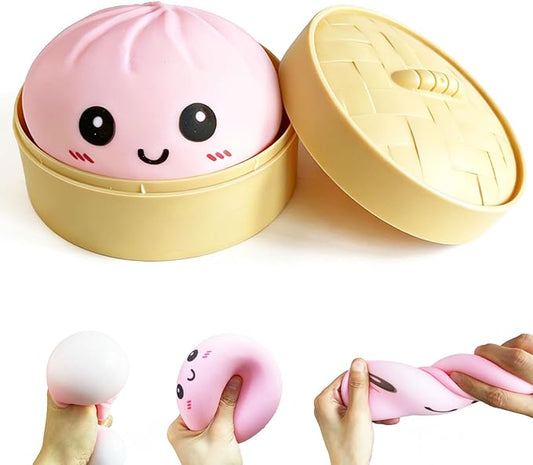 Dumpling Squishy Mystery Box, Super Soft Slow Rising TPR Tear-Resistant Smiley Face Dumpling Toy, Fidget Sensory Toys for Easter Basket Stuffers, Parties, Classroom Prizes Adults Kids（Pink）
