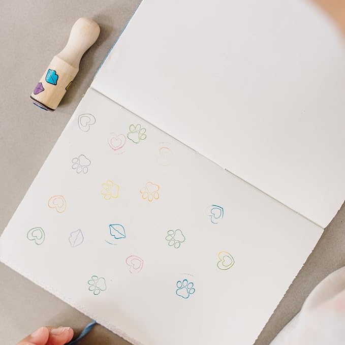 Melissa & Doug Happy Handles Wooden Stamp Set: 6 Stamps and 6-Color Stamp Pad With Washable Ink, Easy To Hold Stampers For Kids Ages 4+