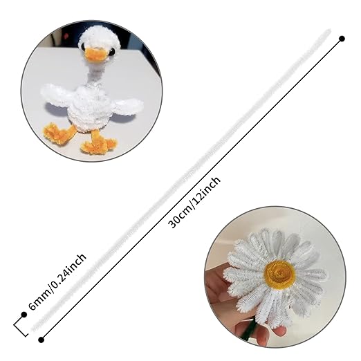 Cuttte Pipe Cleaners Craft Supplies - 100pcs White Pipe Cleaners Craft Kids DIY Art Supplies (6 mm x 12 inch)