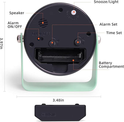 Analog Alarm Clock, Silent Non-Ticking Quartz Movement, Battery-Operated with Snooze & On-Demand Light, Easy to Set Gentle Wake Bedside Desk Clock, Ideal for Home, Travel, Office (Green)