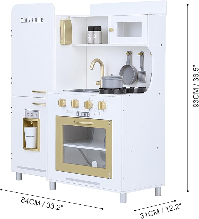 Teamson Kids - Children Play Kitchen Sets, Toddler Girls Pretend Kitchen Set Ages 2-6, Kitchen Toys for Kids Ages 4-8, Little Chef Mayfair Classic Kids Kitchen Playset with 11 Accessories - White/Gold