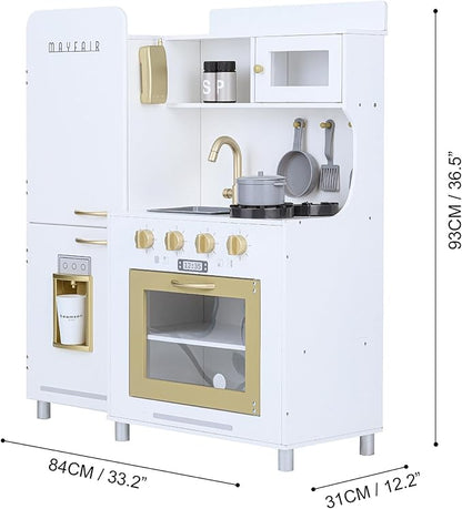 Teamson Kids - Children Play Kitchen Sets, Toddler Girls Pretend Kitchen Set Ages 2-6, Kitchen Toys for Kids Ages 4-8, Little Chef Mayfair Classic Kids Kitchen Playset with 11 Accessories - White/Gold