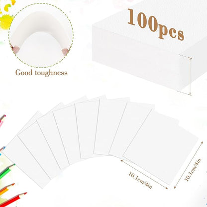 100PCS 4x4 Watercolor Paper Bulk, 140lb/300g Cold Press Thick Water Color Paper Pad for Child Adult, White Art Paper for Drawing Painting Markers Gouache, Textured Cotton Paper Sheets