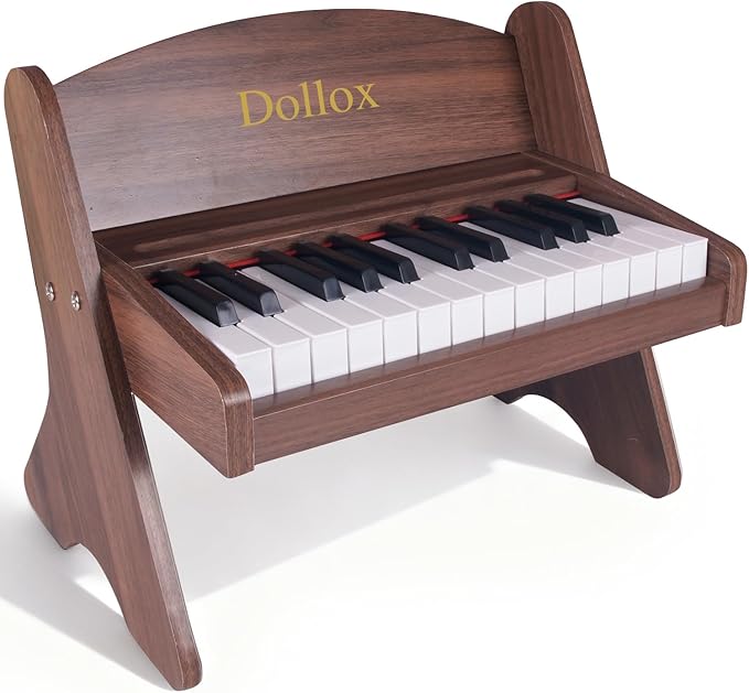 Dollox Kids Piano Digital Keyboard, 25-Key Wooden Electric Keyboard Toys for Toddlers, Baby Musical Instrument for Beginners, Mini Music Birthday Gift for 3-7 Year Old Boys and Girls