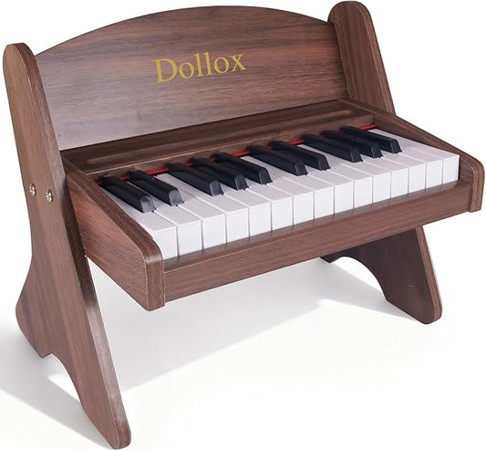 Dollox Kids Piano Digital Keyboard, 25-Key Wooden Electric Keyboard Toys for Toddlers, Baby Musical Instrument for Beginners, Mini Music Birthday Gift for 3-7 Year Old Boys and Girls