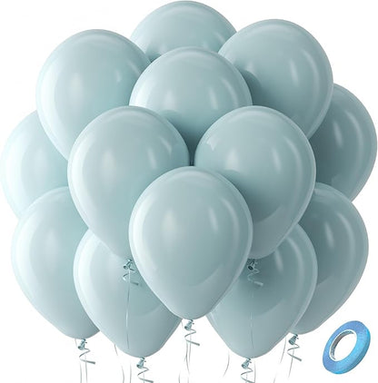 Bezente Dusty Blue Latex Party Balloons - 100 Pack 12 inch Round Helium Slate Matte Balloons for Bridal Shower Wedding Birthday Party Decorations