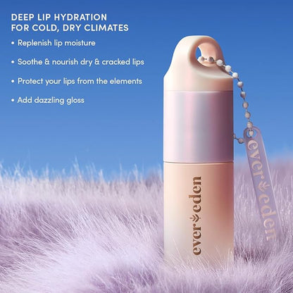 Evereden Super Rich Hydrating Lip Oil: Clean & Vegan, Nourishing, Soothing, & Glossy Lip Glow Oil for Cold & Dry Weather - With Chaga Mushroom & Ceramides | Glossy Lip Glow Oil