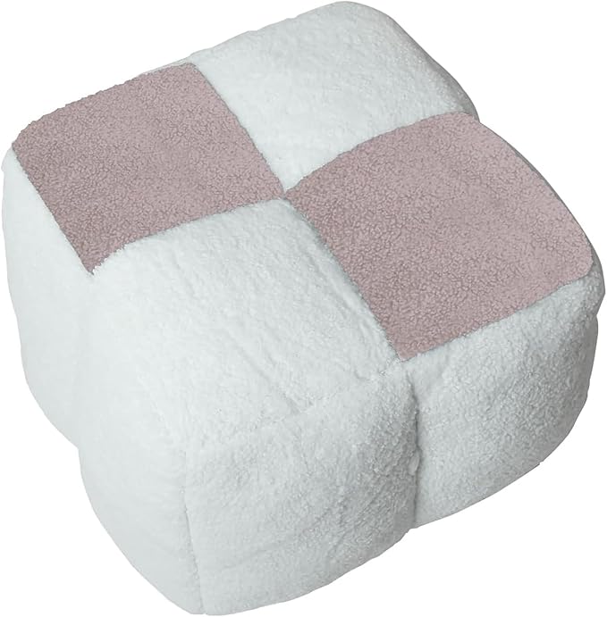 Louis Donné Stuffed Pouf Ottoman, Pouf with Memory Foam Filler, Ottoman Pouf for Foot Rest, Fabric Bean Bag Cubes, Boho Footstool for Living Room Bedroom, Two-Color Splicing Pouf (Pink)