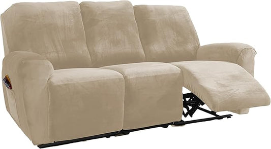 NORTHERN BROTHERS Stretchy Recliner Chair Covers, Velvet Recliner Covers, Lazy Boy Chair Cover (Khaki, 3 Seat)
