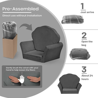 COSYLAND Kids Sofa for Toddler, 2-in-1 Folding and Expandable Soft Chair Bed Toddlers,Convertible Sofa to Lounger Sleeper Chair Bed for Girls and Boys,Dark Gray