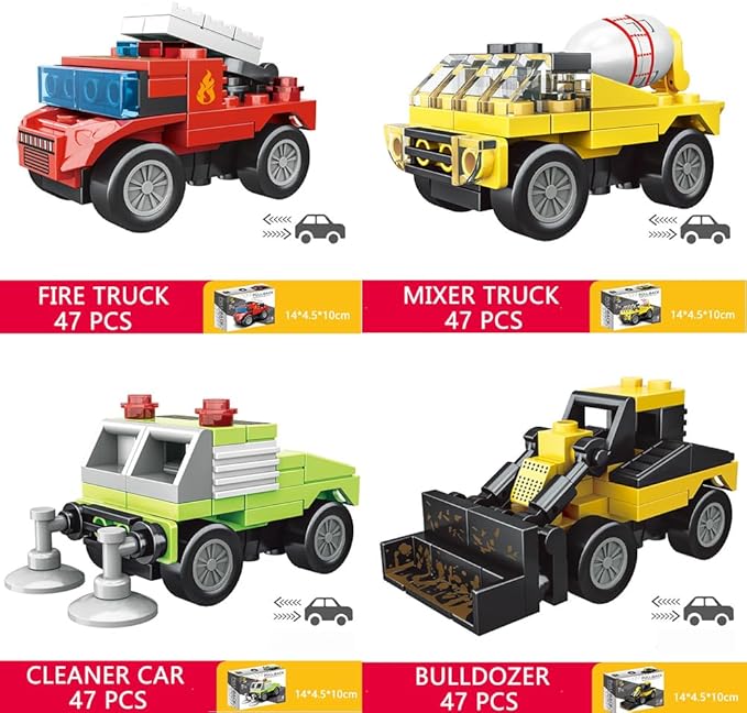 Pull Back Car Building Blocks Sets, Pull and Go, 3D Assembly Vehicles for Boys Building Block Car Toys Party Favor for Kids Age 6 7 8 9 10, 396 Pieces