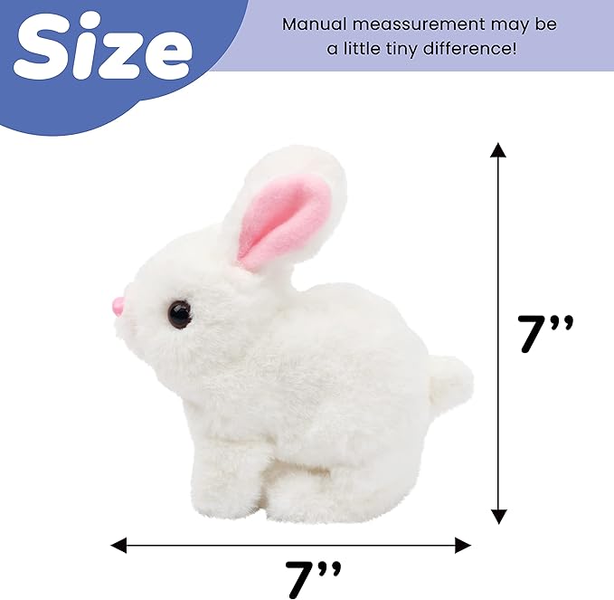 Hopearl Hopping Rabbit Interactive Electronic Pet Plush Bunny Toy with Sounds and Movements Animated Walking Wiggle Ears Twitch Nose Gift for Toddlers Birthday, White, 7''
