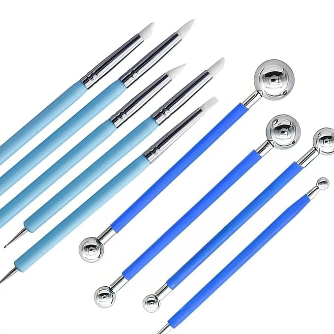 9Pcs Clay Sculpting Tool Set, Blue Dual-Ended Silicone Clay Brushes & Ball Stylus Tools, Professional Polymer Clay Kit for Sculpting, Texturing & Detailing, Ideal for Pottery, Ceramic & DIY Crafts