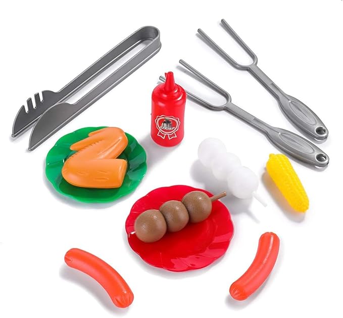 Pretend Play BBQ Grill for Kids with Lights, Sizzling Sounds and Smoke - 19 Piece Playset