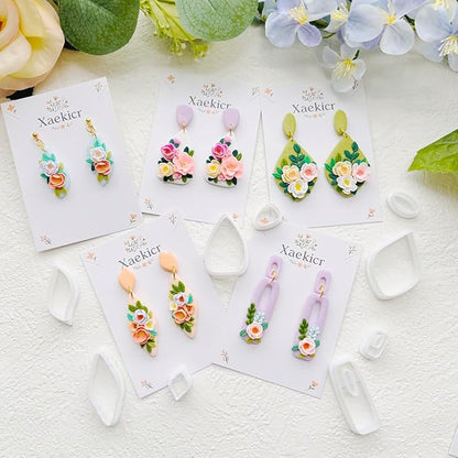 Spring Floral Polymer Clay Cutters Set – Teardrop & Geometric Clay Cutters, Polymer Clay Molds for Clay Earring Cutters, Clay Tools