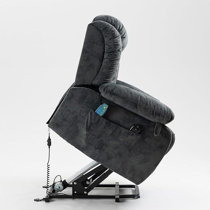 FANYE Electric Power Lift Recliner Chair for Elderly W/Massage and Heat, 2 Remote Controllers Infinite Positions Large Velvet Upholstery Recliner&Armchair W/Side Pockets for Living Room