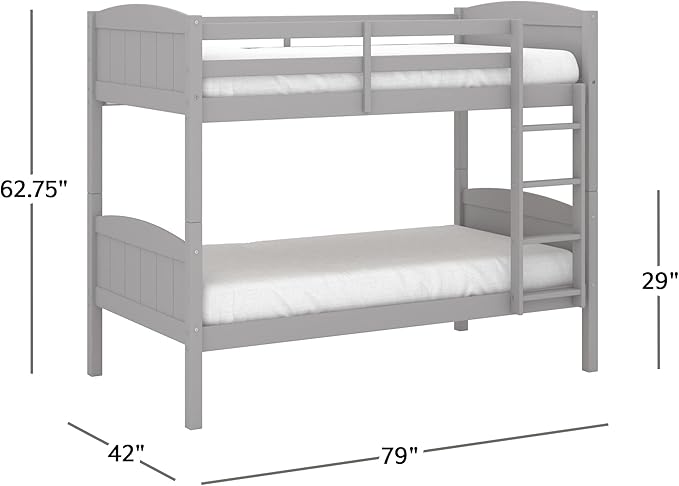 Hillsdale, Alexis Contemporary Wood Arch Twin Over Twin Size Bunk Bed, Gray