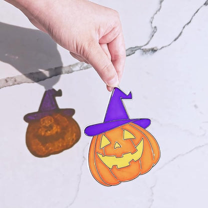 27 Sets Halloween Suncatcher Ornaments Decoration DIY Window Paint Art Craft Kit Jack-O'-Lantern Ghost Vampire Witch Spider Sun Catchers for Halloween Classroom Party Art Activity Trick or Treat Gift