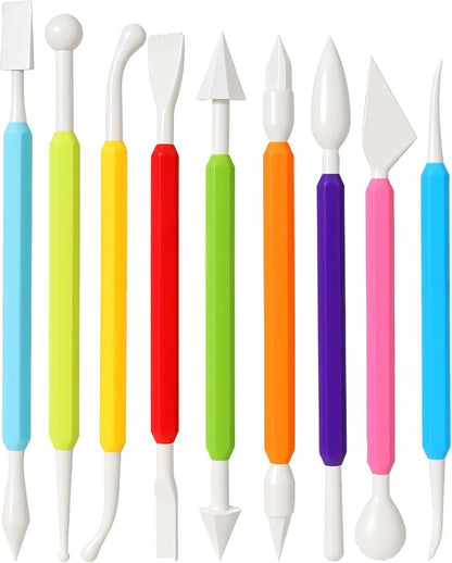9 Pcs Air Dry Clay Sculpting Tools, Plastic Clay Shaping Tools Double-Head Polymer Modeling Pottery Tool for Pottery Cake Decoration Modeling Shaping, Ideal for Air-Clay Craft, Plastic Tool Kit