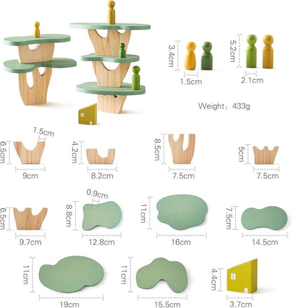 Wooden Tree Toy 15 PCS Wood Stacking Forest Toys for Toddlers, Peg Doll and Tree Sensory Toys Educational Balancing Activities Toy, Montessori Toys for Toddlers 1 2 3 Year Old
