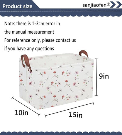 Sanjiaofeng Rectangular Kids Basket Flower Storage Bins,Girls Storage Basket with Handles.Clothers,Books,Kid's Gifts Bins. (Dried flower)