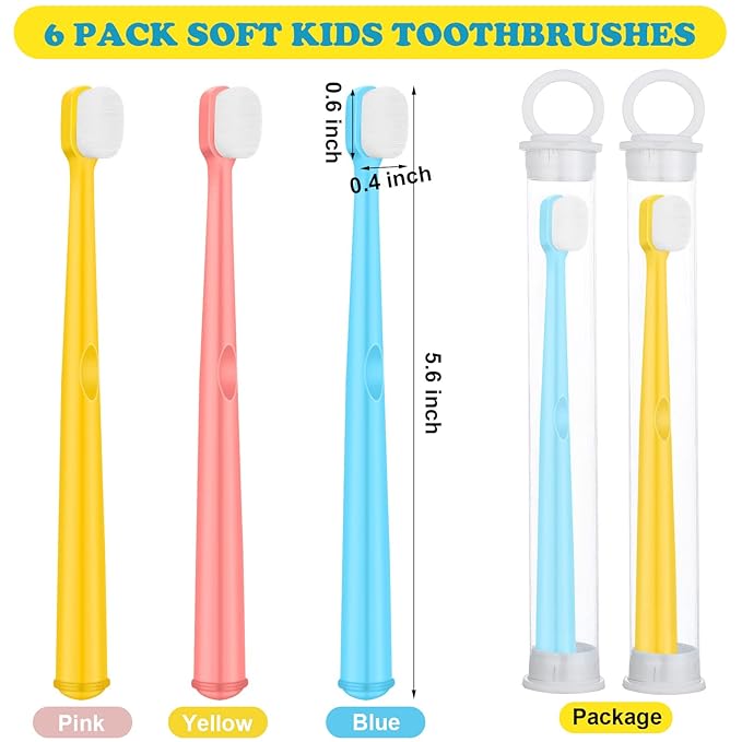 6 Pieces Kids Extra Soft Nano Toothbrush Children Bristles Children Micro Nano Manual Toothbrush Set with 20000 Bristles for Age 1 and Above Boys Girls Gum Protecting Cleaning(Fresh Style)
