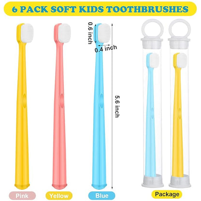 6 Pieces Kids Extra Soft Nano Toothbrush Children Bristles Children Micro Nano Manual Toothbrush Set with 20000 Bristles for Age 1 and Above Boys Girls Gum Protecting Cleaning(Fresh Style)
