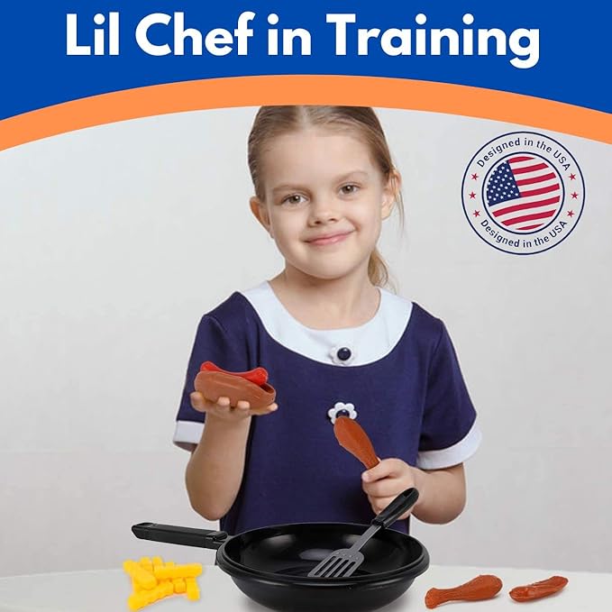 25 PCS Play Food Kids Toy Set with Frying Pan Skillet and Spatula - Kitchen Cooking Pretend Play Toy Grill Set for Toddlers Kids