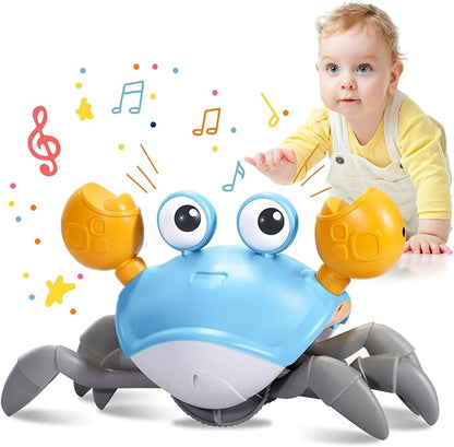 Plnmlls Crawling Crab Baby Toy - Tummy Time Toys-with Music and LED Light,Walking Crab Toy for 0-6 6-12 12-18 36 Months Walking Toddler Birthday Gift(Azure）