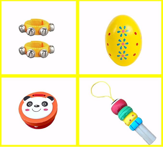 Toddler Musical Instrument, Wooden Percussion Musical Instruments Toy for Kids Toddlers, Preschool Educational Instrument Toy Set with Rattle Drum, Egg Shaker, Maracas for Boys and Girls