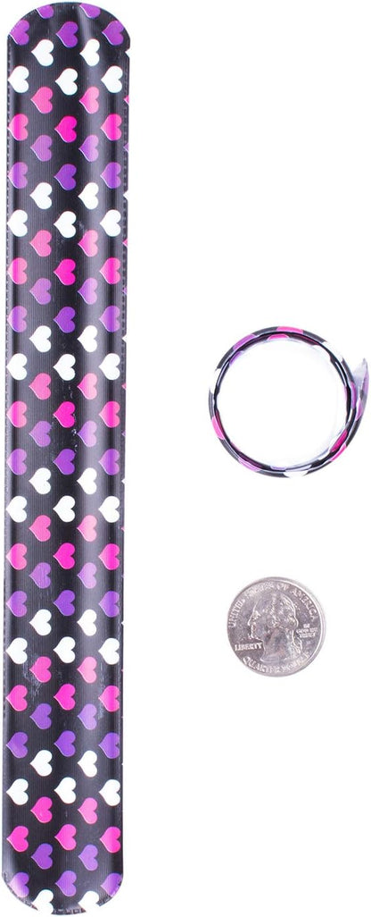 Super Z Outlet Slap On Plastic Vinyl Retro Bracelets with Colorful Hearts & Animal Print Design Patterns for Children, Toy Party Favors (72 Pack)