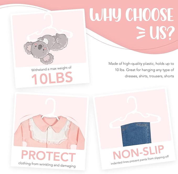 HOUSE DAY Plastic Baby Hangers for Closet 20 Pack, Durable Plastic Kids Hangers for Baby Clothes, Thin & Compact Childrens Hangers, Space Saving White Baby Hangers, Small Hangers for Kids Clothes