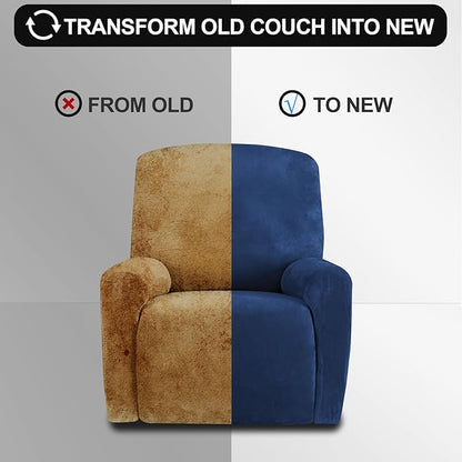 FestiCorp Recliner Chair Covers Real Velvet 4-Pieces Recliner Covers for Small Lazy Boy Recliner Chair Stretch Recliner Sofa Slipcovers Furniture Protector with Side Pocket & Elastic Bottom, Navy