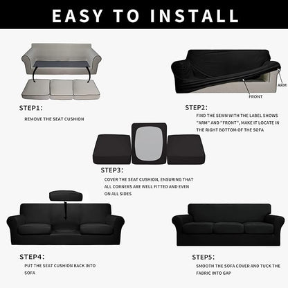 Easy-Going 100% Dual Waterproof Oversized Cover Stretch Soft Couch Cover for Dogs, Sofa Slipcover for 3 Separate Cushion Couch Leakproof Furniture Protector for Kids, Pets Black