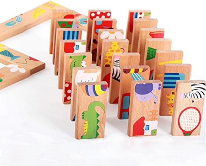 GracesDawn 28 Pcs of Educational Wooden Toy Domino Animal Puzzles Kids Game Gift