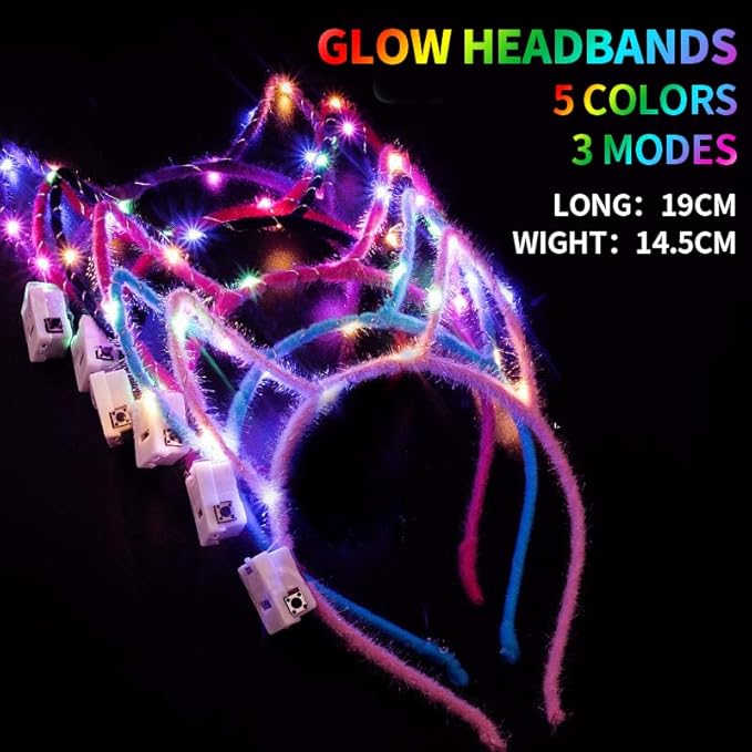 Glow In The Dark Party Supplies - 48 Pcs Light Up Toys For Adult Kids With 10 Finger Light,5 LED Glasses,20 Glow Sticks Bracelets,8 Glow Sticks ,5Headbands Fit Birthday New Year Eve Christmas