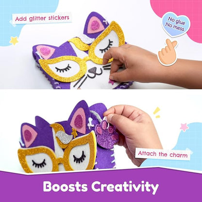 Bloomingo Art & Craft Kit - Kitty Sling Bag: Fun Mess Free Arts & Craft Kit for Kids; Design Your Own Cute DIY Craft Bag; Birthday Gift for Girls and Boys of Multicolor