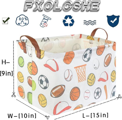 Rectangular Ball basket,Kids Storage Bins, Foldable and waterproof canvas kids basket organizer, Boys toy box,boys Room Decor,shelf basket(Ball game)