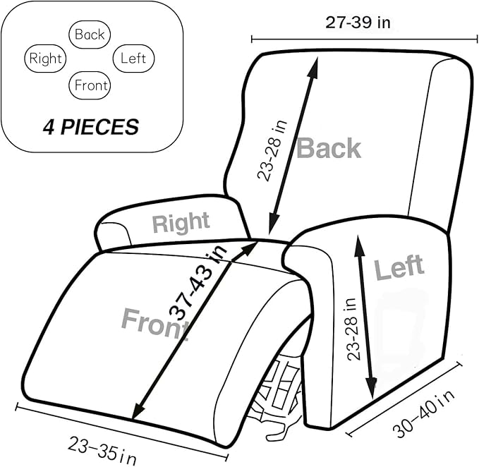 NILUOH Recliner Chair Covers 4-Pieces Stretch Lazy Boy Recliner Covers with Pocket Floral Pattern Reclining Slipcovers Soft Sofa Slipcover Furniture Protector for Pets Kids (Recliner, Pattern 02)