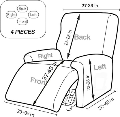 NILUOH Stretch Recliner Cover 4 Pieces Electric Power Lift Recliner Chair Cover Reclining Couch Cover Anti-Slip Fitted Furniture Protector with Side Pocket