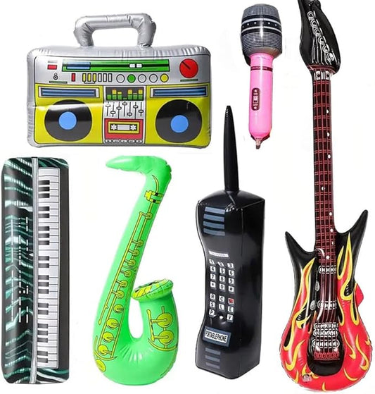 Inflatable Rock Star Set Guitars Inflatable Saxophone Bass Lute Microphones Mobile Phone Recorder Piano 70s 80s 90s Party Decoration Photo Props