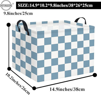 HIYAGON Rectangular Kids Basket Baby Girl Basket Fabric Storage Bin Organizer Box Room Decor(Blue Checkered)