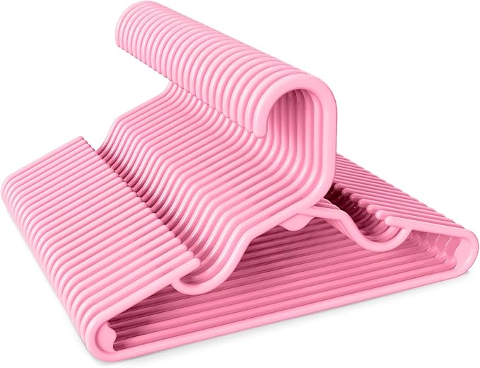 HOUSE DAY Premium Baby Hangers 60 Pack, 11 Inch Kids Plastic Hangers Pink, Slim Childrens Hangers for Infant, Toddler, and Child Clothes, Durable Baby Clothes Hangers for Closet
