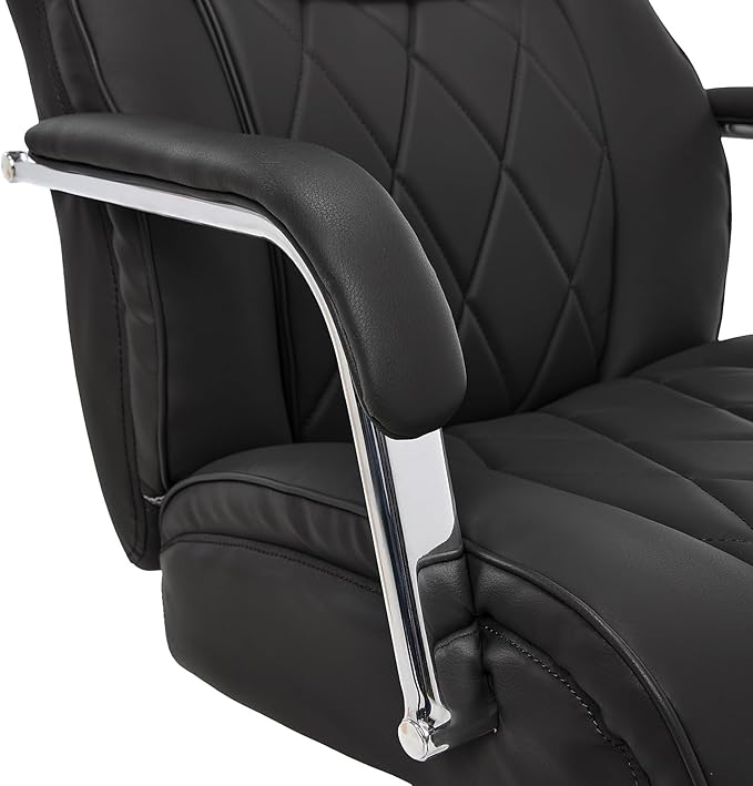 La-Z-Boy Sutherland Quilted Leather Executive Office Chair with Padded Arms, High Back Ergonomic Desk Chair with Lumbar Support, Black Bonded Leather