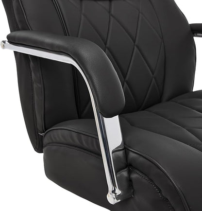 La-Z-Boy Sutherland Quilted Leather Executive Office Chair with Padded Arms, High Back Ergonomic Desk Chair with Lumbar Support, Black Bonded Leather