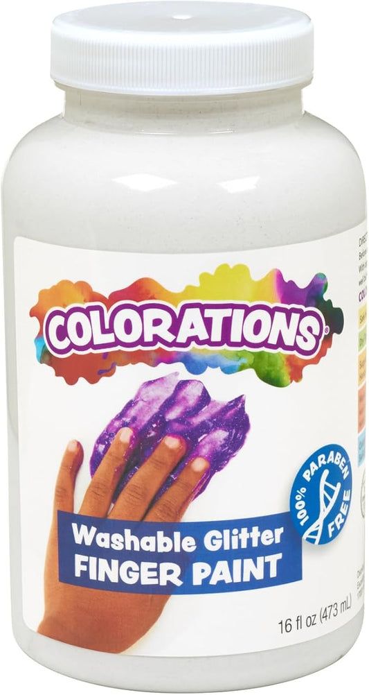 Colorations® White Washable Glitter Finger Paint, 16oz, Paint, Washable Paint, Finger Paint, Kids Paint, Washable Paint For Kids, Finger Paints For Toddlers Non-Toxic, Tempera Paint, Toddler Paint