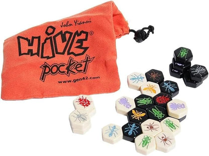 Hive Pocket Game by Smart Zone Games | Portable Abstract Strategy Game for 2 Players | Includes Ladybug and Mosquito Expansions | Compact Travel Edition of the Award Winning Hive Strategy Game