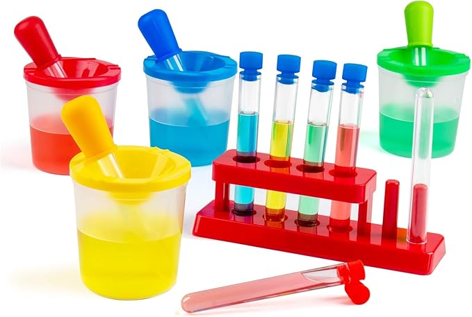 Color Science Test Tubes, Droppers for Kids, Plastic Test Tubes with Caps, Lab Tubes Science Experiments for Kids Age 4 5 6 7 8, Science Supplies Test Tube Holder for Little Scientist