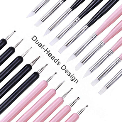 5pcs Nail Art Dotting Tools Pen Dual Head UV Gel Carving Pen Nail Silicone Brushes Set Pottery Clay Sculpting Modeling Painting Drawing Tool DIY Art Craft (Black)
